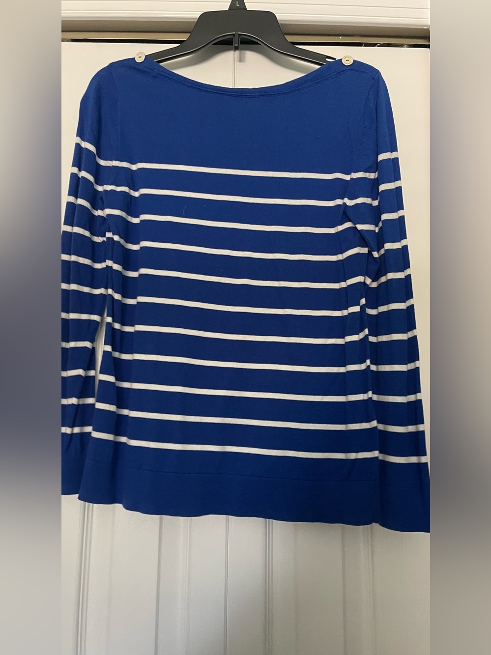 Nautica Royal Blue and White Striped Boatneck Sweater
